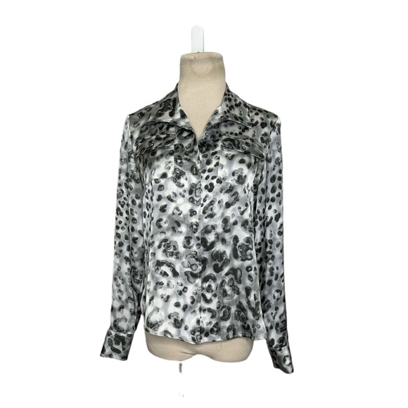 Jones New York gray animal print long sleeves button shirt size SP - Picture 7 of 10